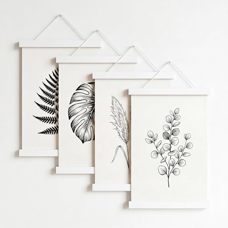 White 4-Pack Magnetic Wooden Poster Hanger Frames for Photos, Prints, Art, and Canvas