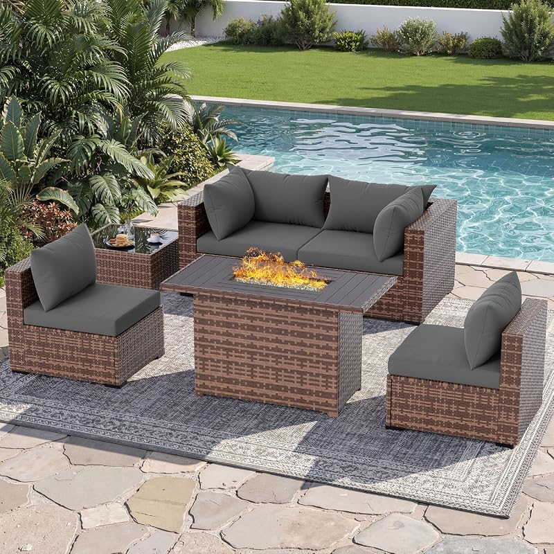UDPATIO 5-piece patio furniture set with fire pit table and all-weather wicker