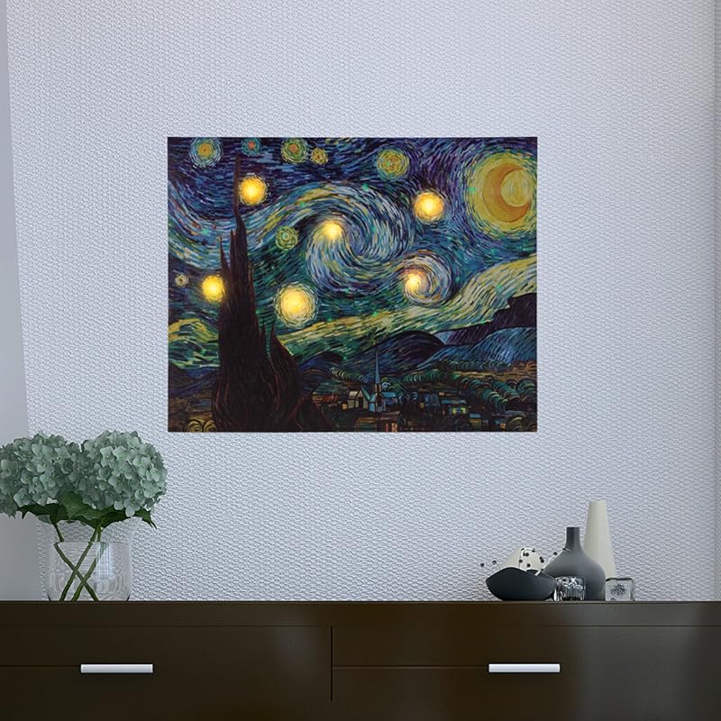 Lavish Home Van Gogh Starry Night Lighted Canvas Wall Art with Timer and Color-Changing LEDs