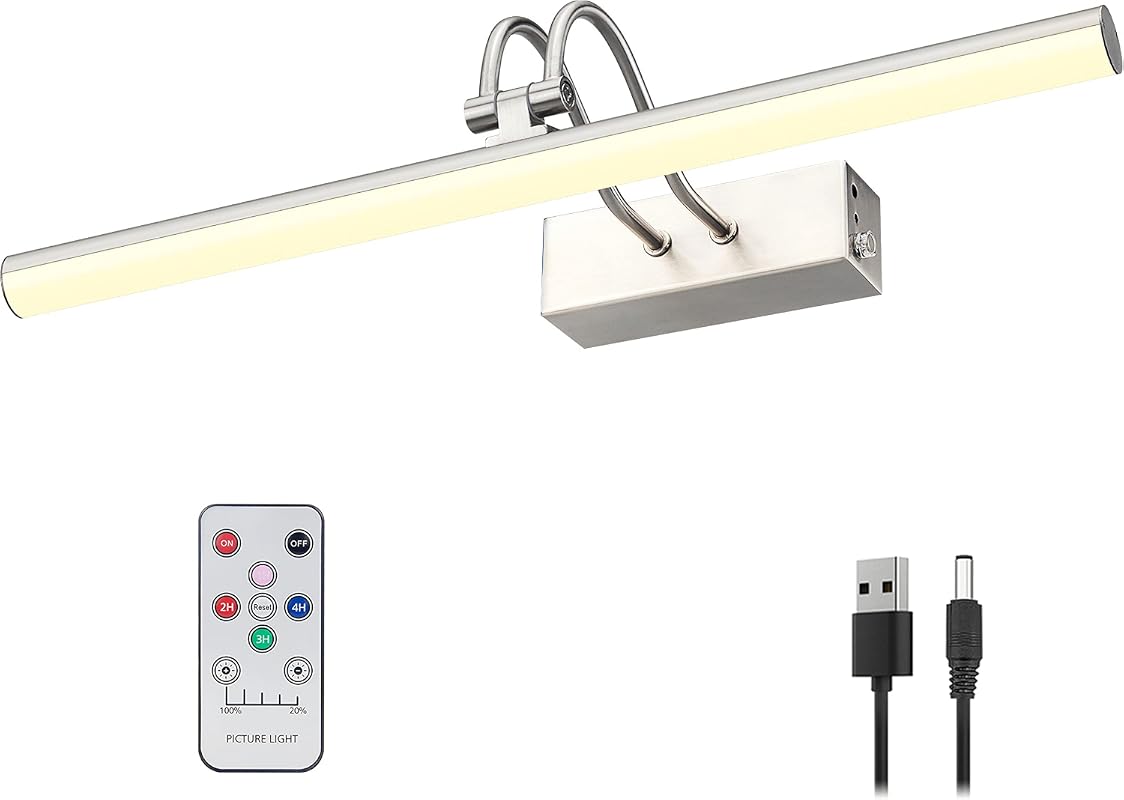 16-Inch Battery Operated Picture Light with Remote, Timer, Dimmer, and 5000mAh Battery