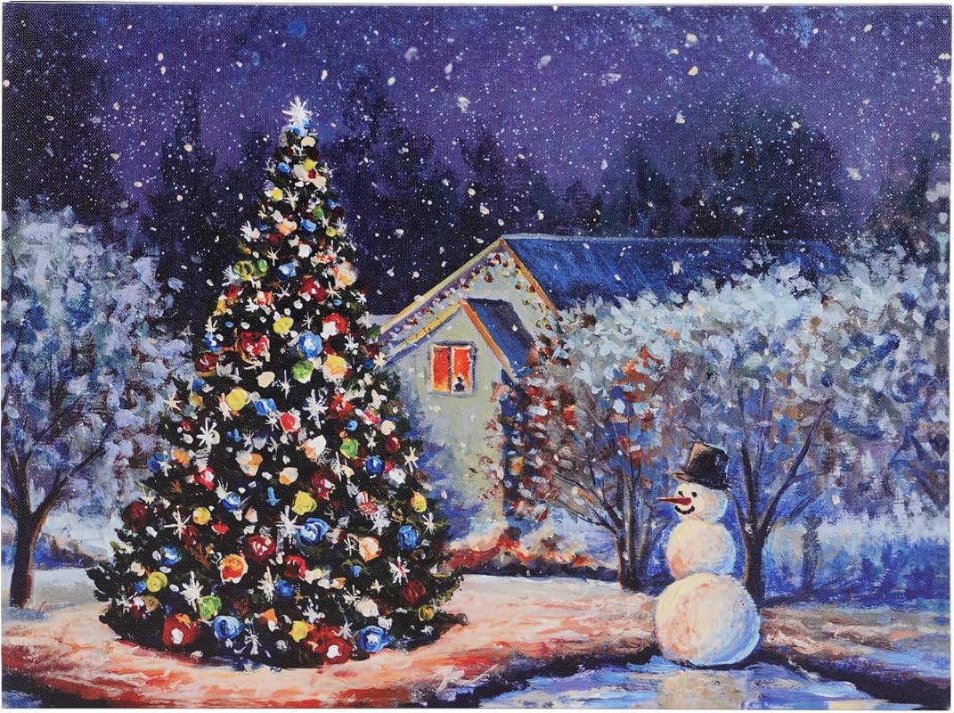SOFFEE DESIGN LED Christmas canvas wall art light up snowy scene with shiny tree