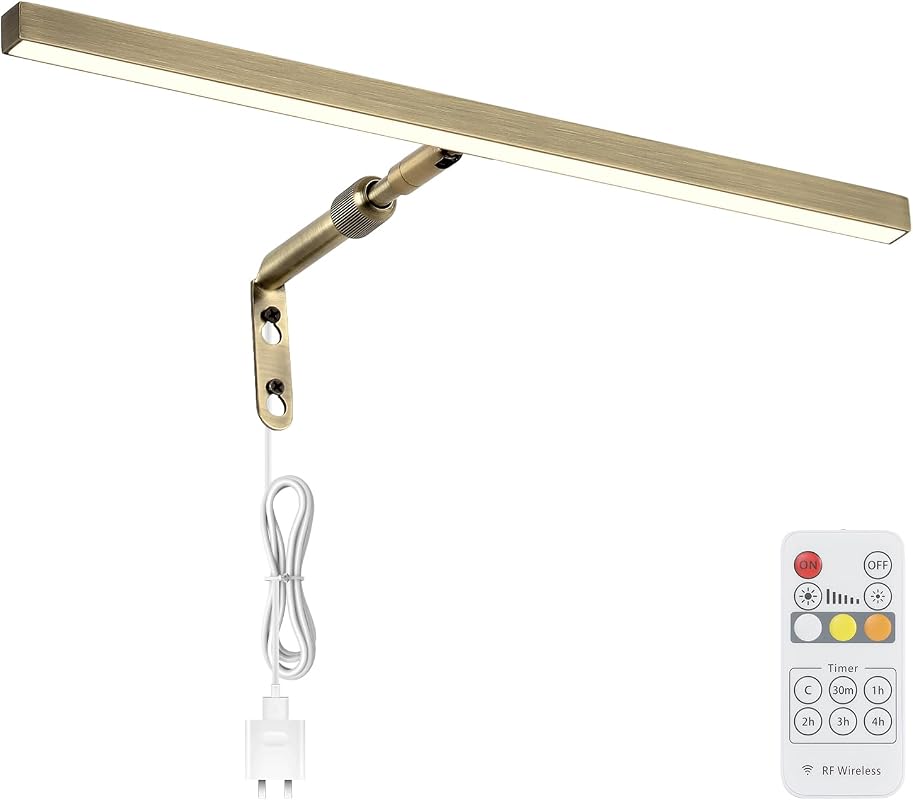 16-Inch Plug-In LED Picture Light, Adjustable Antique Brass Art Lamp with CRI90+ Warm White