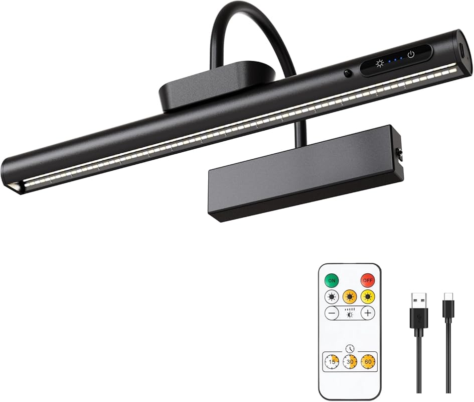LYTARA Cordless Dimmable Picture Light, Black Rechargeable Wall Sconce with Controller and Timer