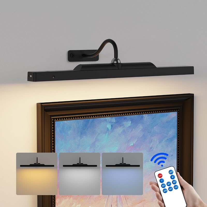 Dimmable cordless 16-inch picture light with 5000mAh battery in black