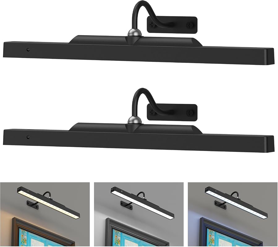 2-Pack 16-Inch Battery Operated Picture Lights with Remote, Timer, and 13-Hour Runtime Black