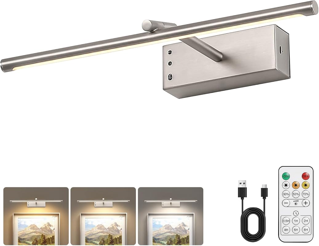 JOOSENLUX 16-Inch Battery Operated Picture Light, 3CCT Dimmable Art Lamp with Swing Arm