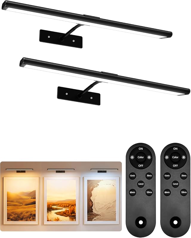 EZVALO 2-Pack 16-Inch Rechargeable Picture Lights with Remote, Dimmable Magnetic LED Art Lamps
