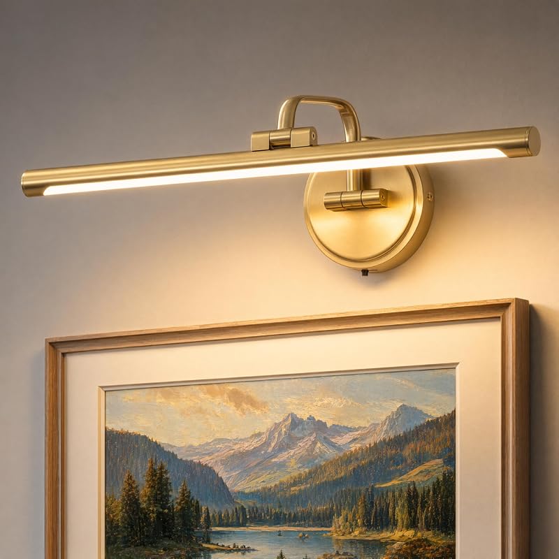 Modern 16-Inch Hardwired LED Picture Light, Brass Dimmable Swing Arm with 3CCT for Artwork