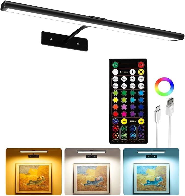 EZVALO 16-Inch Rechargeable Picture Light, Dimmable RGB Magnetic LED Art Display, Black