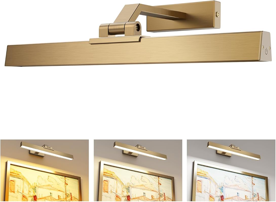 Afyuol 16-Inch Brass Picture Light, Battery Operated Art Light with Remote and CCT Dimming