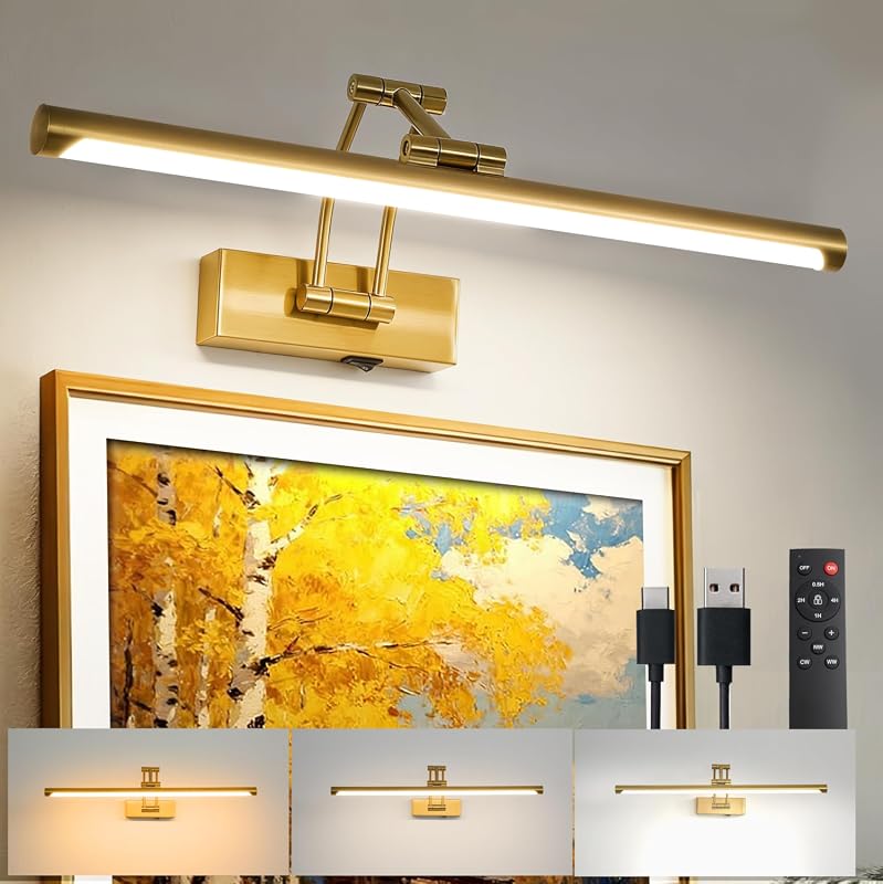 ZitoStory 24-Inch Gold Rechargeable Picture Light, Battery Operated Dimmable Gallery Wall Art Lamp