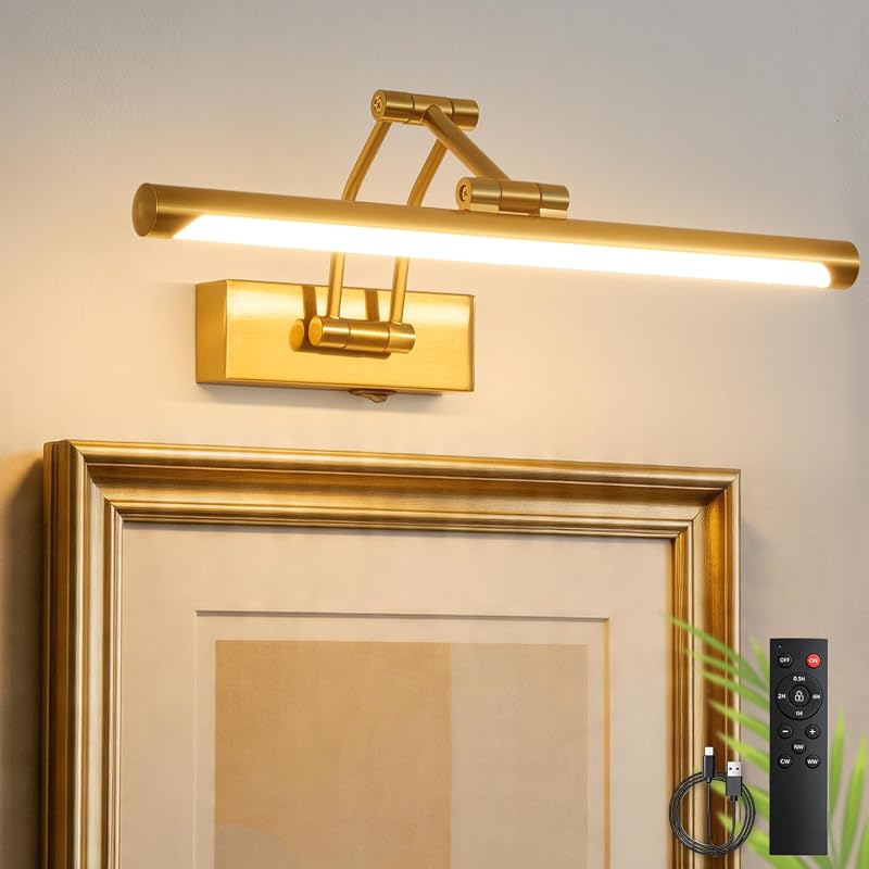 ZitoStory 16-Inch Gold Rechargeable Picture Light for Wall, Dimmable Modern Art Gallery Lighting