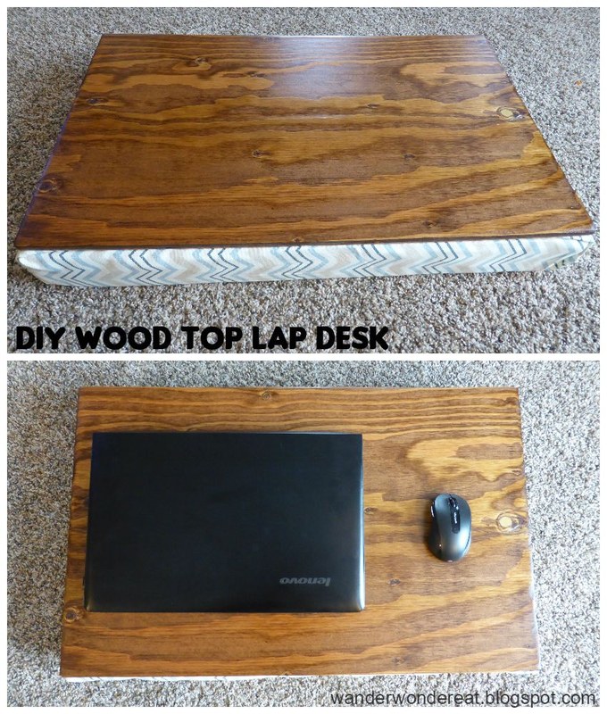 Person measuring a compact lap desk with storage compartments before building it