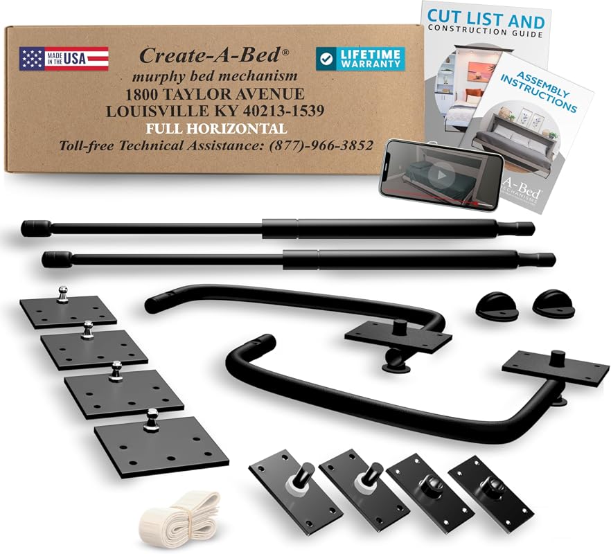 Create-A-Bed Full Size Deluxe Horizontal Murphy Bed Hardware Kit for Custom Wall Beds