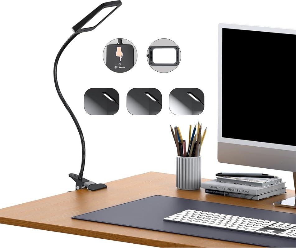 TROND LED Desk Lamp with Clamp, 1000 Lumens, 3-Level Dimmable Task Light for Home Office