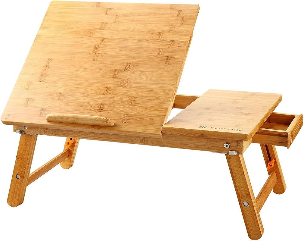 Nnewvante bamboo laptop desk for bed with tilting top and storage drawer