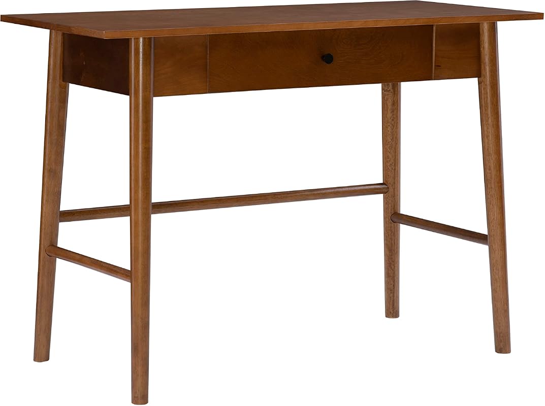 Linon Melissa Mid-Century Walnut Desk, Stylish Wooden Writing Desk for Home Office
