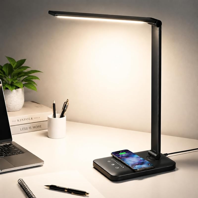 LED Desk Lamp with Wireless Charger, Touch Control Light for Home Office Dorm