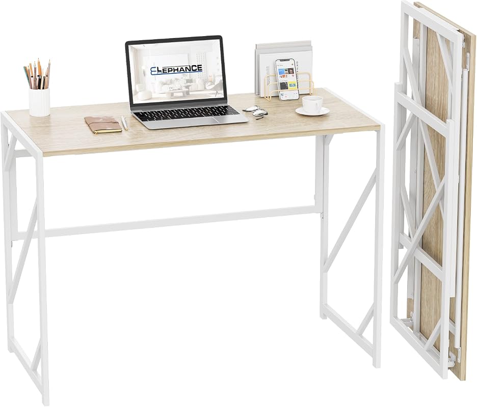 Elephance Folding Writing Computer Desk for Home Office with No-Assembly Design