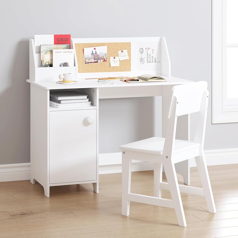 UTEX Wooden Kids Desk and Chair Set with Hutch and Storage for Ages 3-8