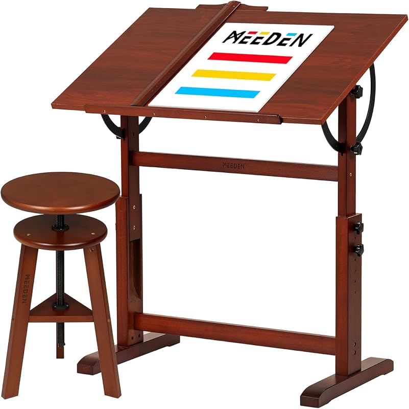 MEEDEN Vintage Drafting Table and Stool Set, 35.5 x 23.5 Inch Art Desk