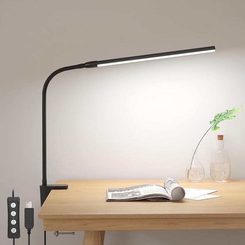 Lepro Clip-On Desk Lamp, 460LM 5W LED Reading Light with Clamp, Black