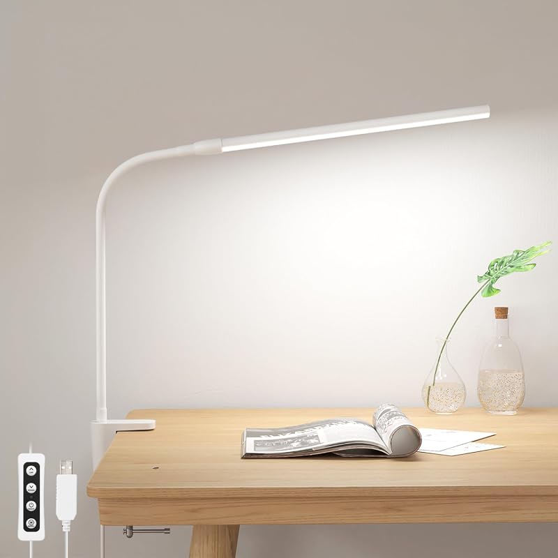 Lepro LED Clip-On Desk Lamp, Dimmable Reading Light with 3 Modes, White