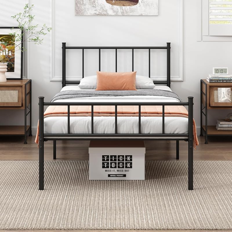 DIIYIV Twin Metal Bed Frame with Steel Slat Support, Noise-Free Design, Easy Assembly