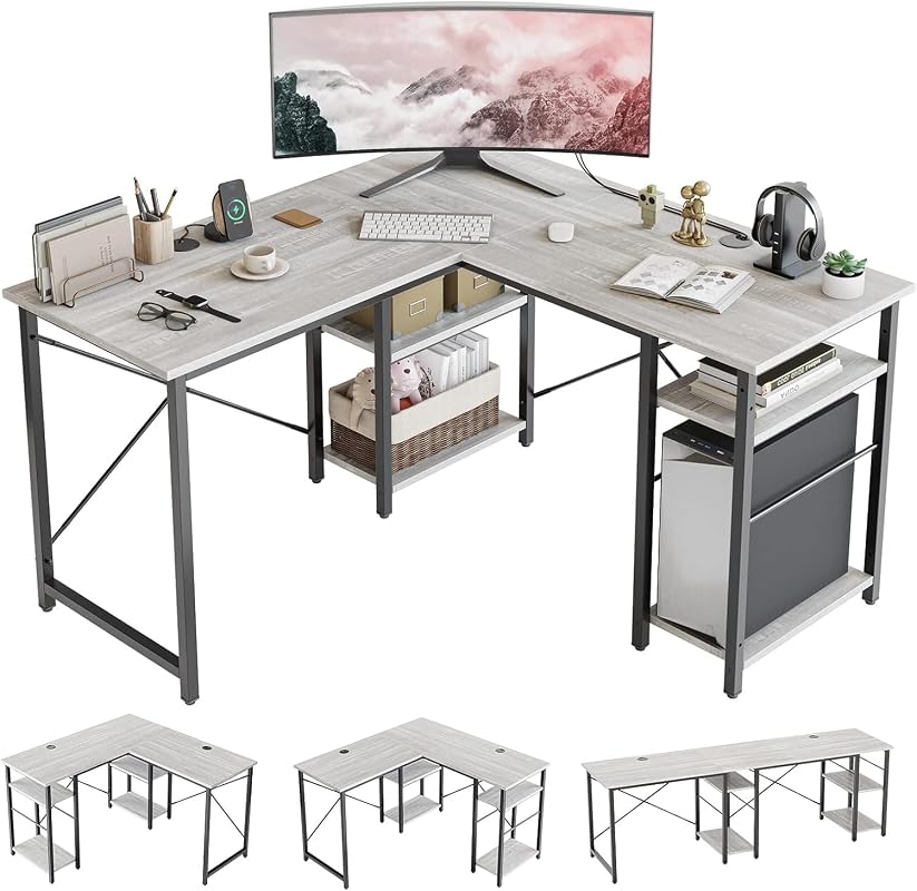 Bestier L-Shaped Computer Desk with Reversible Storage, Modern White Office Workstation for Home Office