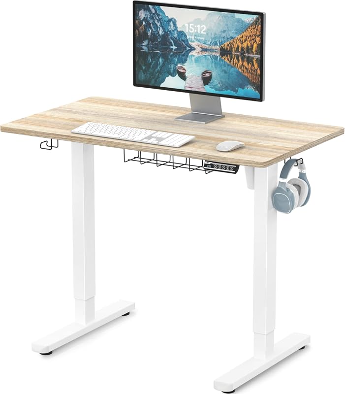 SHW Electric Height Adjustable Sit to Stand Desk, 40 x 22 Inch Maple