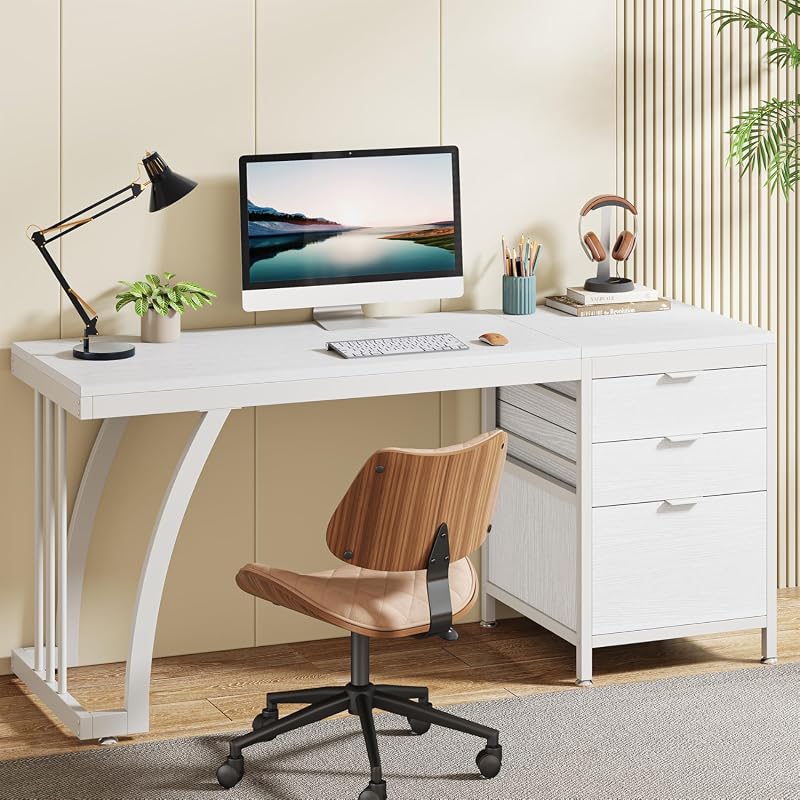 Tribesigns 59-Inch Computer Desk with 3 Drawers, Reversible Storage, Industrial Home Office Workstation