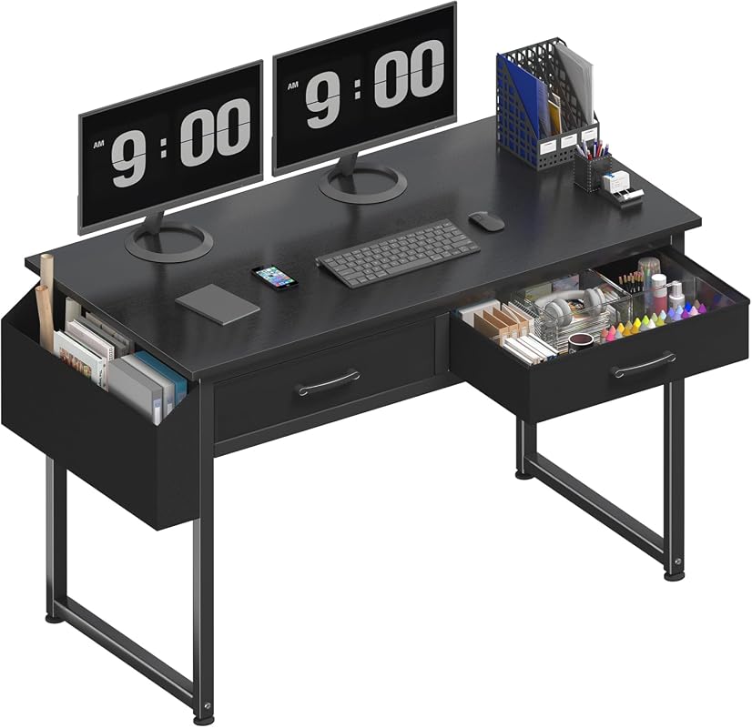 DLisiting 40 Inch Computer Desk with 2 Fabric Drawers, Small Home Office Gaming Table