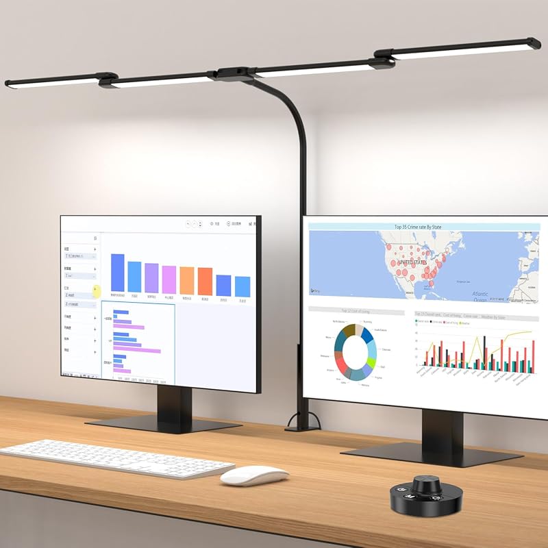 iVict 24W Clamp Desk Lamp, Flexible Gooseneck Light with 10 Modes, Black