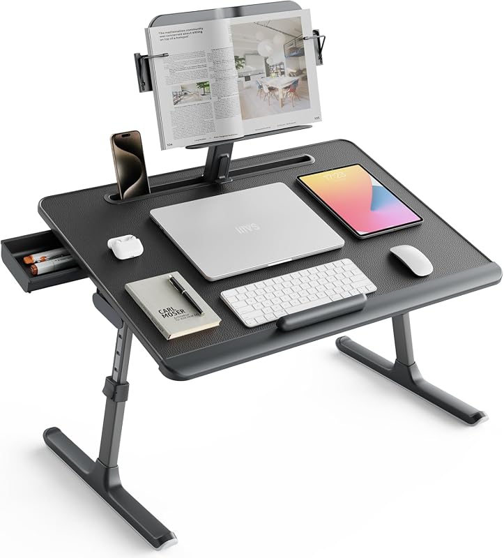 SAIJI XXL Laptop Desk for Bed with Upgraded Book Stand and Large Surface