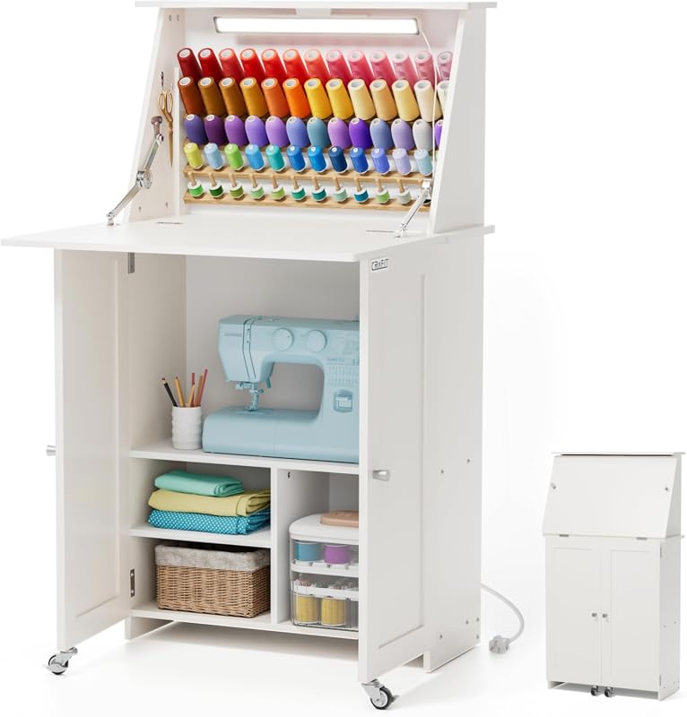Crafit Sewing Table with Storage, Built-In Lights, and Sewing Machine Desk Design