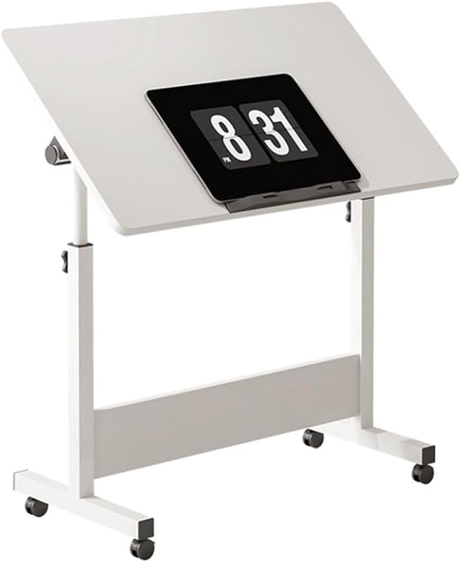Foldable Wooden Laptop Table with Wheels, Adjustable Height Rolling Desk for Small Spaces