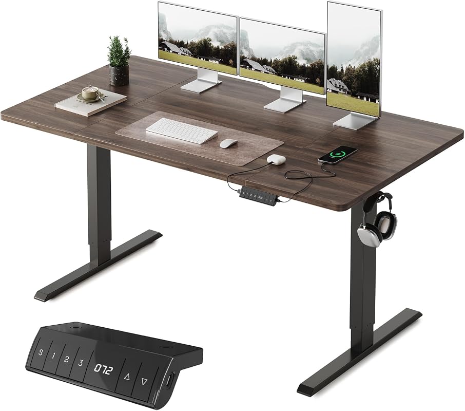 FEZIBO Electric Standing Desk 140x70cm with USB Ports, Quiet Lift and Memory Settings