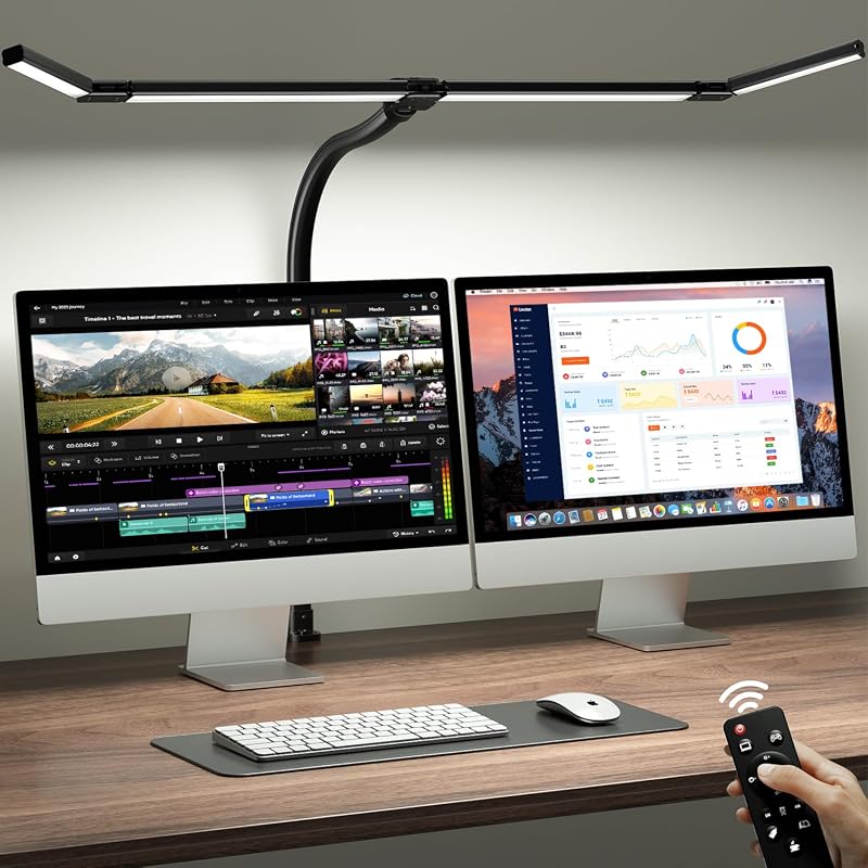 ONEMIX LED Desk Lamp with Clamp, 42-Inch 4-Panel Light for Dual Monitors