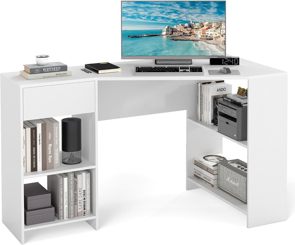 Giantex L-Shaped Computer Desk with drawer and shelves
