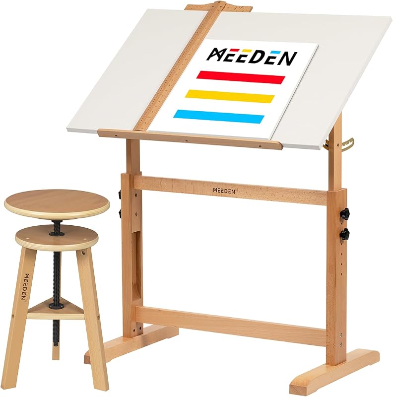 MEEDEN White Drafting Table and Stool Set, 35.5 x 23.5 Inch Drawing Desk