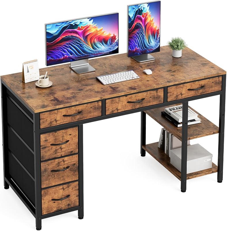 Computer Desk with 6 Drawers 120CM Gaming Desk and Reversible Storage Shelves