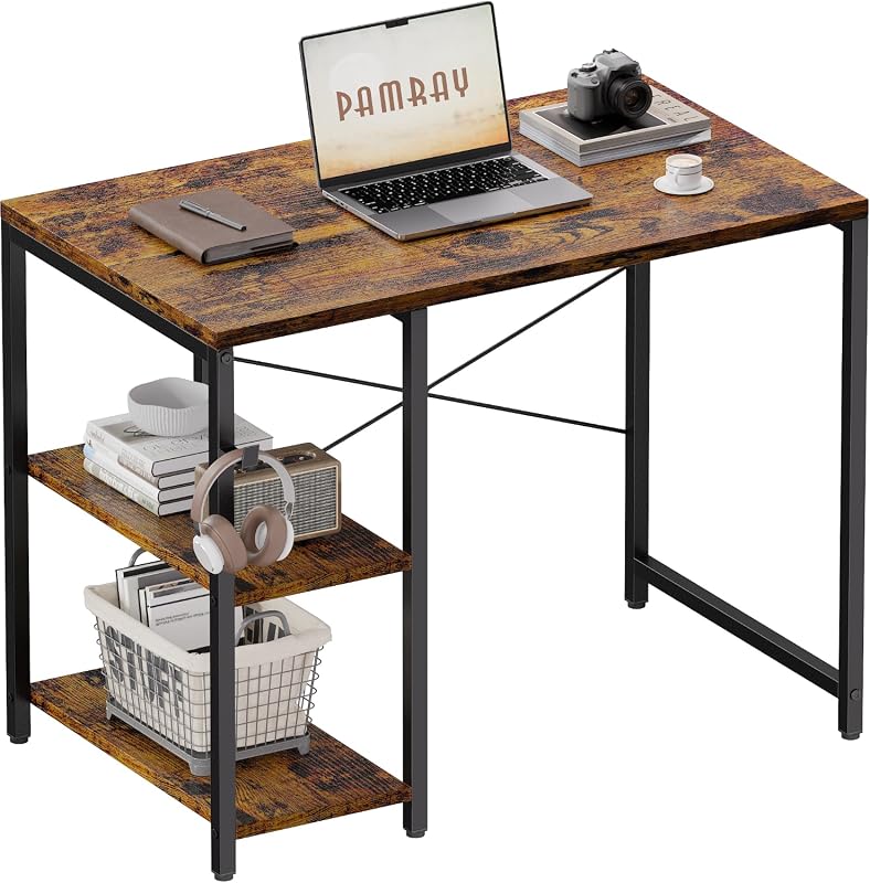 Pamray 32-Inch Small Computer Desk with Shelves for Bedroom and Small Spaces