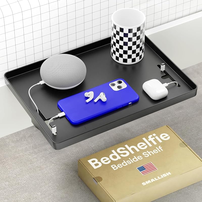 Clip-On Bedside Shelf for Dorm Bunk Bed with Cable Catch and Storage Tray