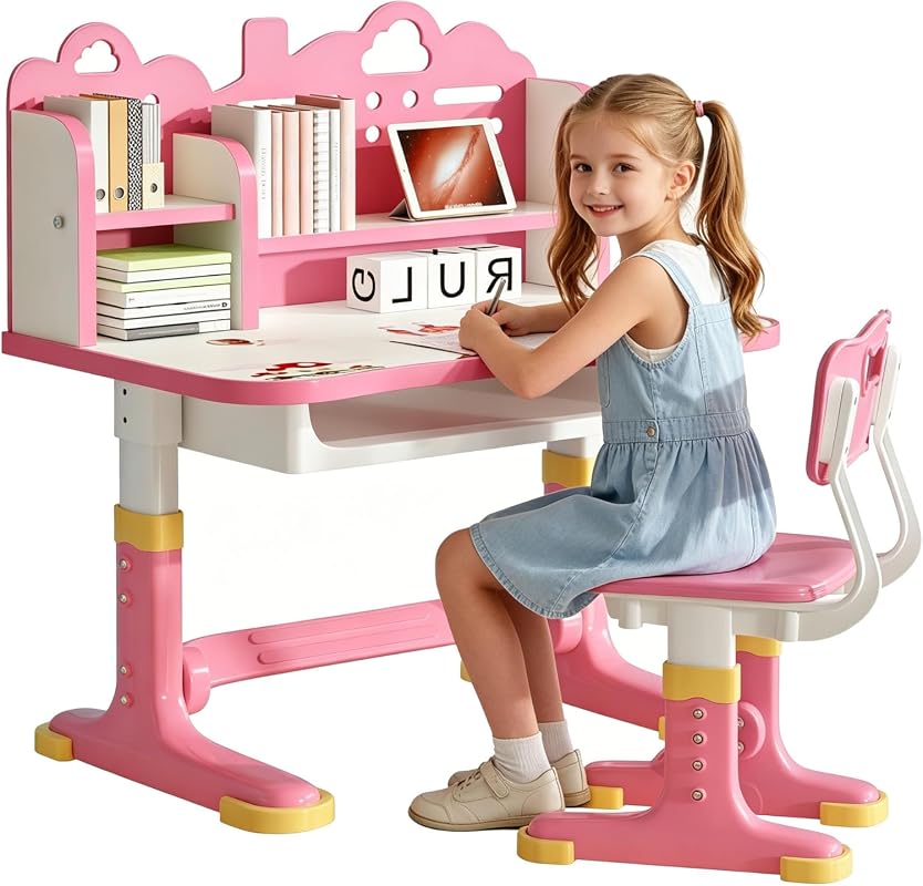Height-Adjustable Kids Study Desk and Chair Set for Children Ages 3-12