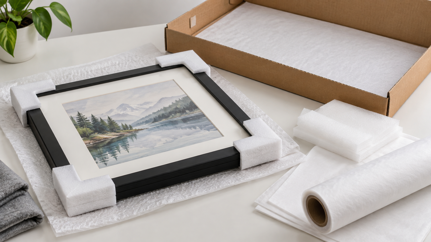 Art print packing supplies with corner protectors padding and flat support