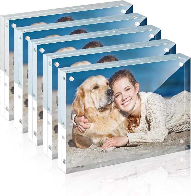 TWING frameless clear acrylic picture frames 5x7, five pack for desktop display