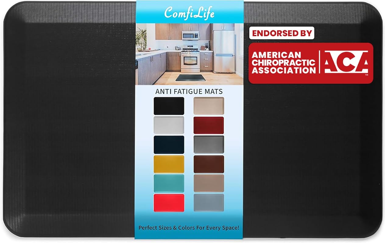 ComfiLife Anti-Fatigue Floor Mat, Non-Slip Stain-Resistant Kitchen and Standing Desk Comfort Mat, Black
