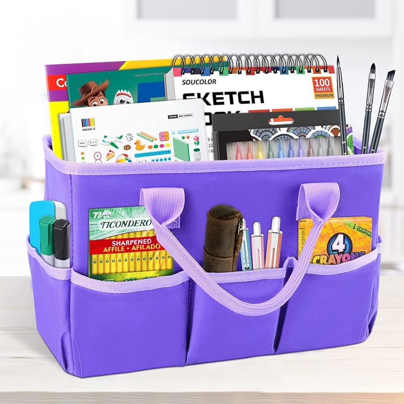 Teacher Helper Desktop Tote Organizer Caddy Bag with Handles for Office, Art, Travel
