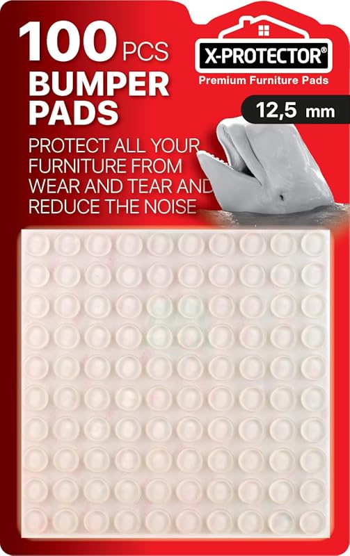 X-PROTECTOR Premium 1/2-Inch Cabinet Door Bumpers, 100-Piece Sound Dampening Rubber Pads for Glass and Furniture