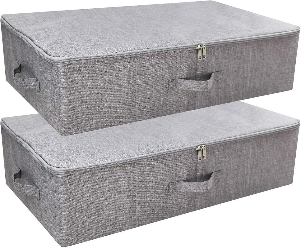 Folding under bed storage bin with lid and three-sided zipper opening